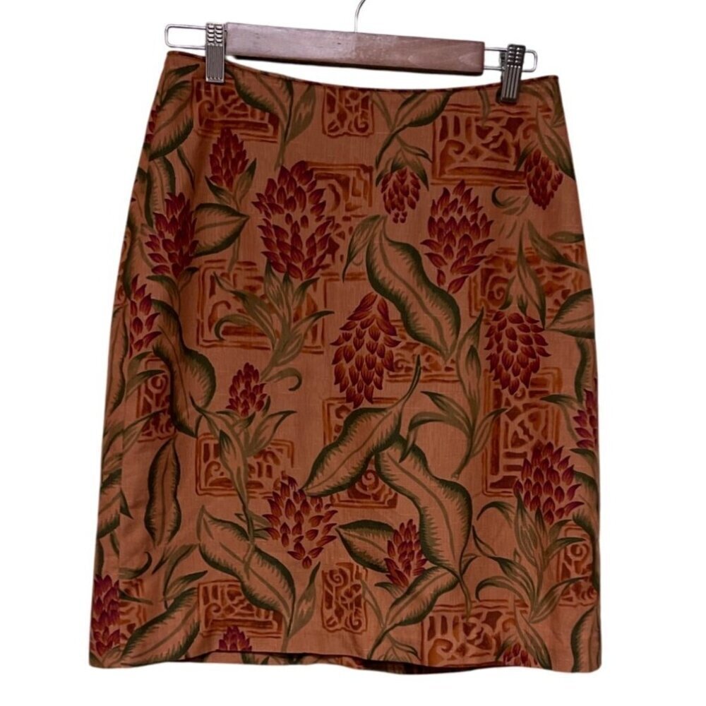 Tommy Bahama Women's Silk Tropical Floral Brown Short Skirt Cruise Beach Size 8